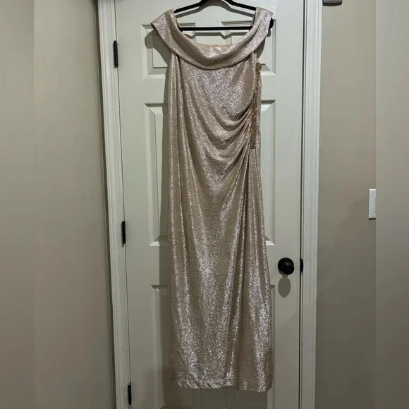 Calvin Klein Plus Size Metallic Off the Shoulder Gown - Picture 8 of 8